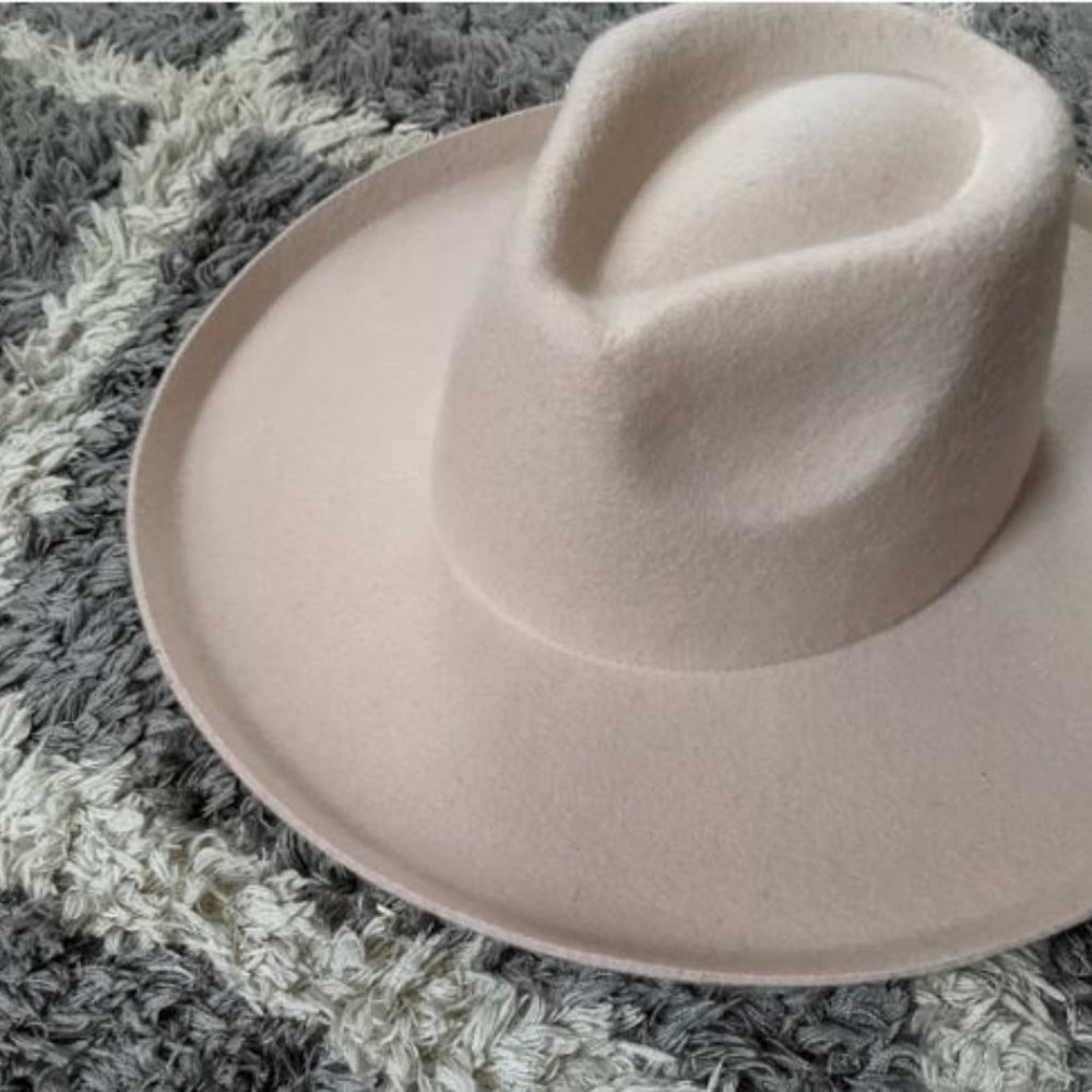 NWT Universal Thread Women's Upturned Wide Brim Felt Fedora Hat Taupe - Picture 7 of 7